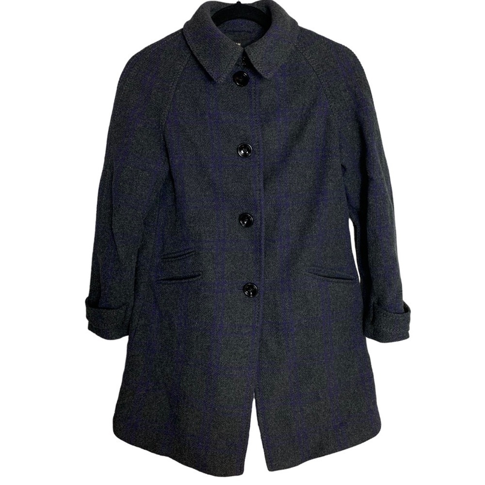 5. H&M Women’s Grey  & Purple Plaid Wool Blend Coat Size EUR 38 US 6
